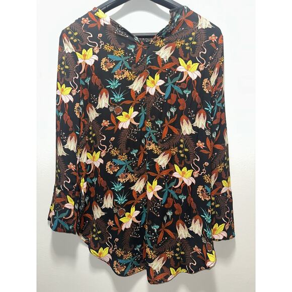 H&M Women’s Size 10 Floral Blouse Black Multicolor Long Sleeve Top Boho Print - Picture 1 of 8